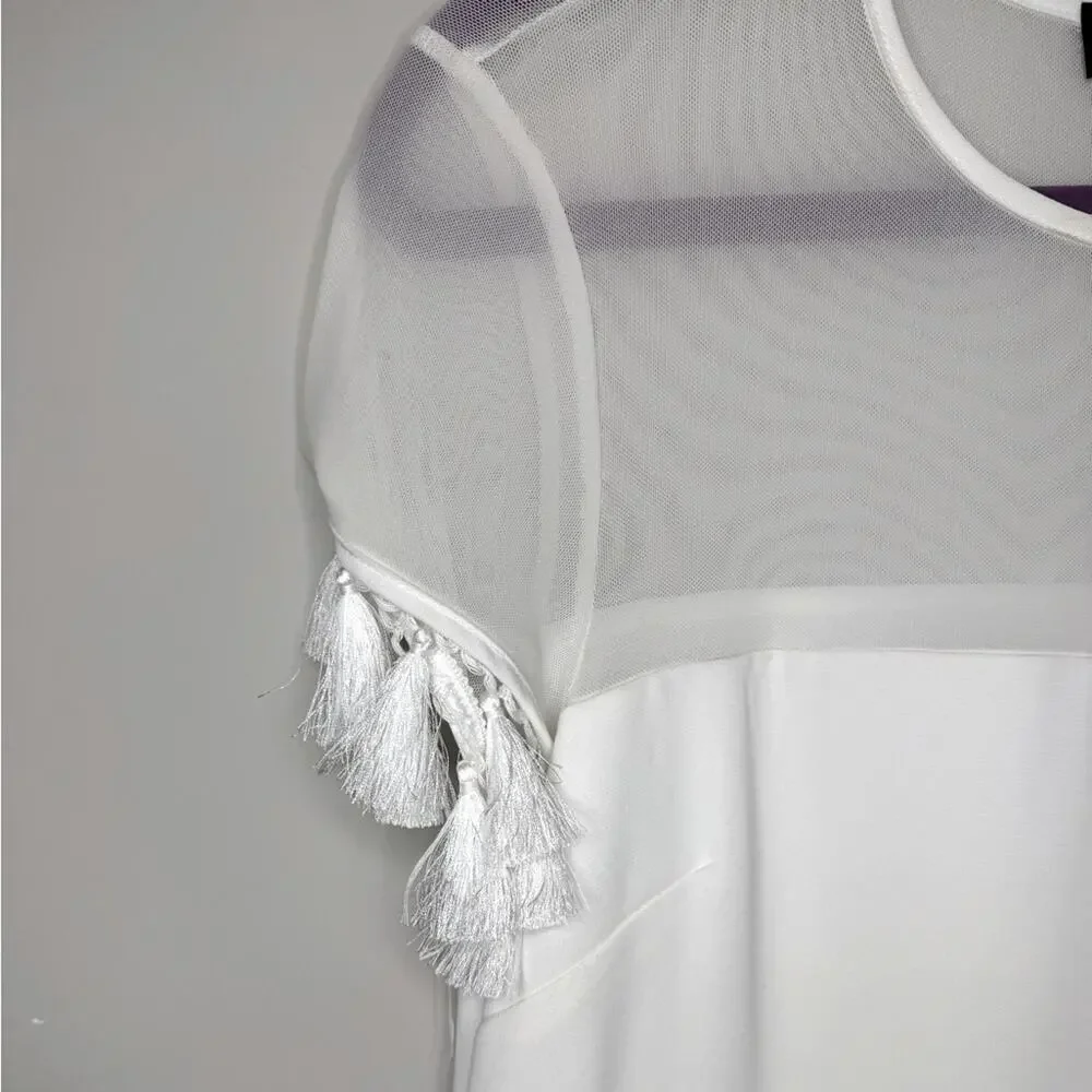 Lulus White Shift Dress with Fringe Size Small Ivory - Picture 3 of 7